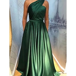 A-Line Quinceanera Dresses Elegant Dress Wedding Wedding Guest Floor Length Sleeveless One Shoulder Chiffon Satin Backless with Pleats 2025