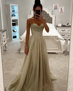 A-line Sequin Long Dress Corset Waist Floor-Length Formal Party Elegant Strap Maxi Dress For Women 2025