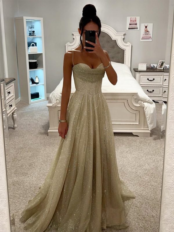 A-line Sequin Long Dress Corset Waist Floor-Length Formal Party Elegant Strap Maxi Dress For Women 2025