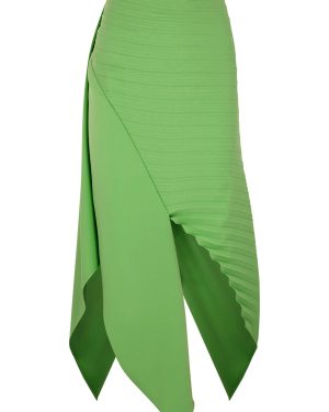 A.W.A.K.E Mode Pleated Asymmetric Midi Skirt - Green - 8
