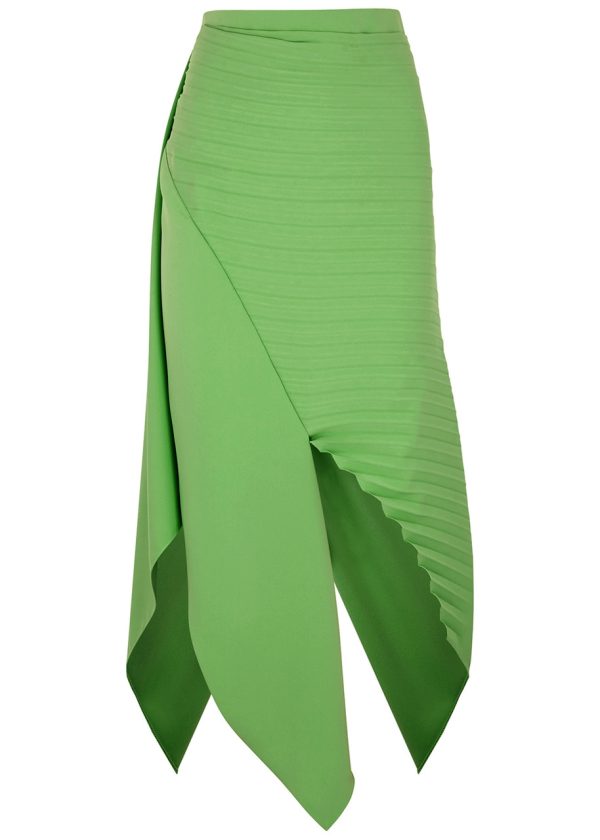 A.W.A.K.E Mode Pleated Asymmetric Midi Skirt - Green - 8