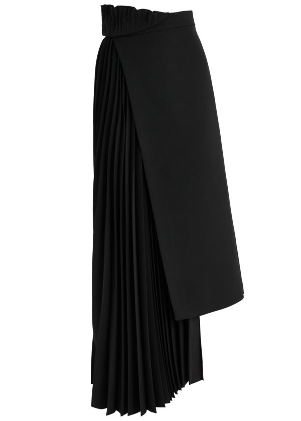 A.W.A.K.E Mode Pleated Wrap-effect Crepe Maxi Skirt - Black - 38 (UK10 / S)