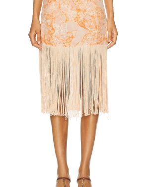 ADRIANA DEGREAS Bulles De Mer Fringes Mini Skirt in Unique - Peach. Size M (also in S).
