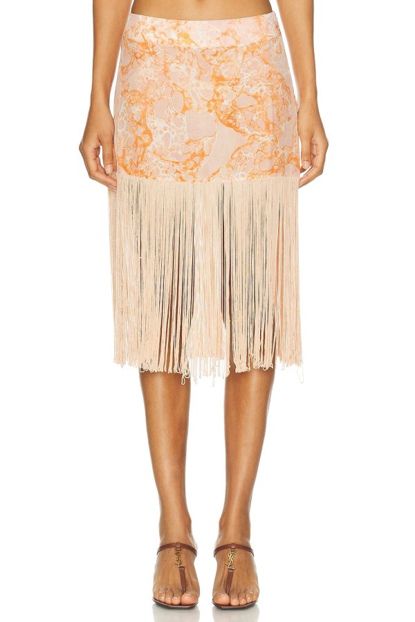 ADRIANA DEGREAS Bulles De Mer Fringes Mini Skirt in Unique - Peach. Size M (also in S).