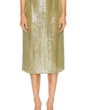 ADRIANA DEGREAS Solid Sequins Midi Skirt in Pistachio - Green. Size L (also in M, S).