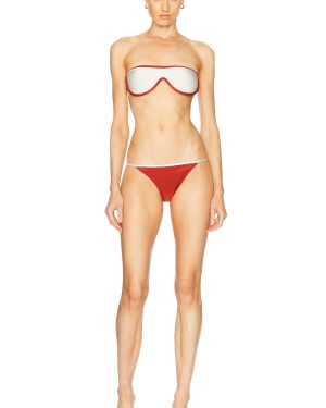 ADRIANA DEGREAS Vintage Lily Solid Sunglasses Bikini Set in Red & Off White - Red. Size L (also in M).