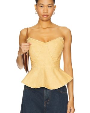 AFRM The Princess Peplum Top in Tan. Size M, S, XL, XS, XXL.