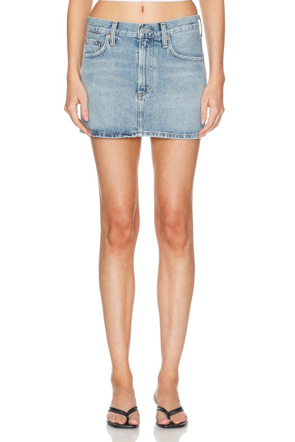 AGOLDE Alek Mini Skirt in Force - Denim-Light. Size 23 (also in 24, 25, 26, 27, 28, 29, 32, 33, 34).