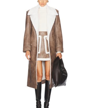 AKNVAS for FWRD Greenwich Coat in Peau Lainee - Brown. Size L (also in M, S, XS).