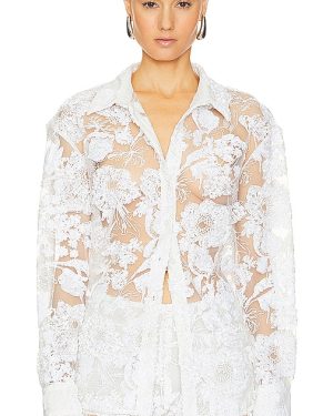 AKNVAS x REVOLVE Cara Embroidered Button Down Blouse in White. Size 8.