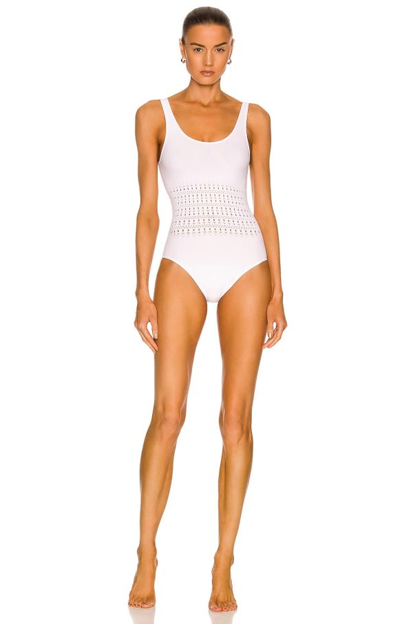 ALAÏA Corset Seamless One Piece Swimsuit in Blanc Optique - White. Size 40 (also in ).
