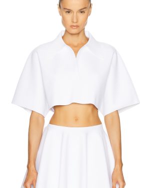 ALAÏA Crop Polo Top in Blanc - White. Size 34 (also in 40, 42).