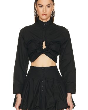 ALAÏA Cropped Shirt in Noir - Black. Size 42 (also in ).