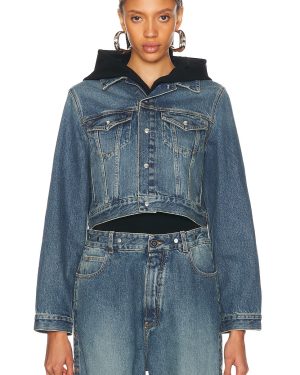 ALAÏA Hooded Denim Jacket in Bleu Vintage - Denim-Medium. Size 38 (also in 40).
