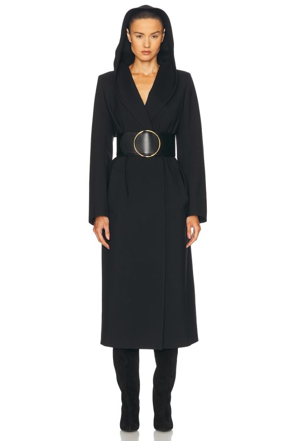 ALAÏA Long Hooded Coat in Noir - Black. Size 36 (also in 40).