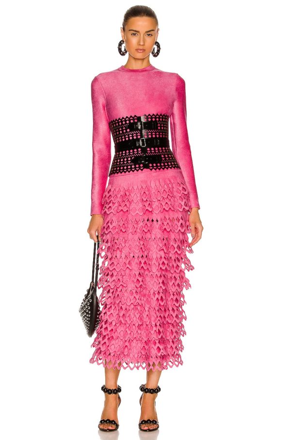 ALAÏA Long Velvet Dress in Candy - Pink. Size 38 (also in ).