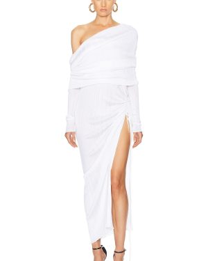 ALAÏA Off Shoulder Asymmetric Dress in Blanc Optique - White. Size 40 (also in ).