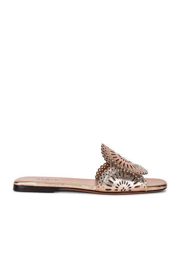 ALAÏA Perforated Molukai Mules in Or Rose Brosse - Metallic Gold. Size 36 (also in 36.5).