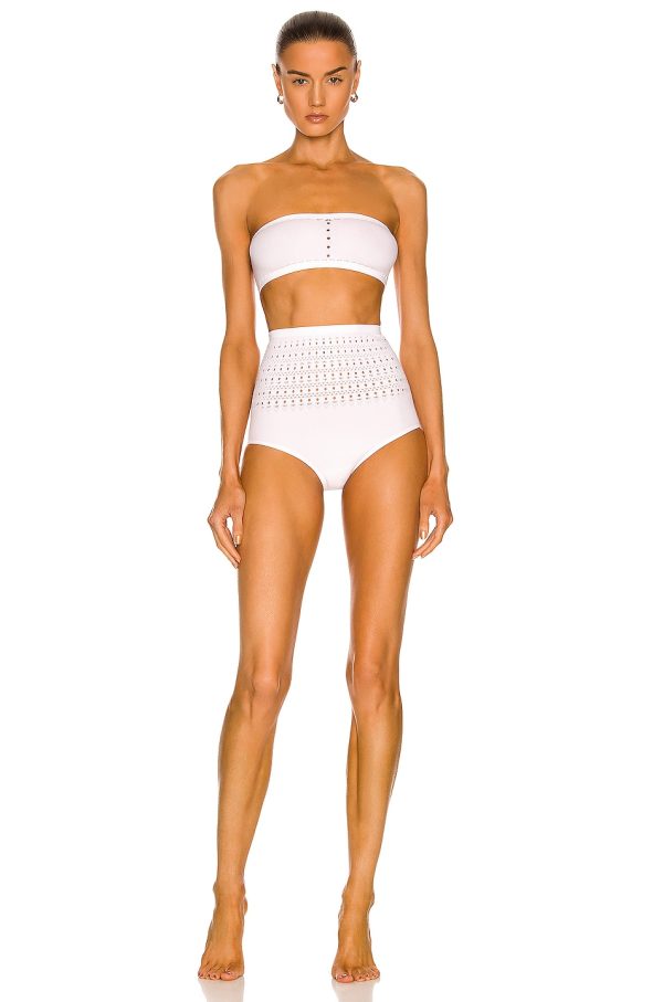 ALAÏA Seamless Perforated Bikini Set in Blanc Optique - White. Size 40 (also in ).