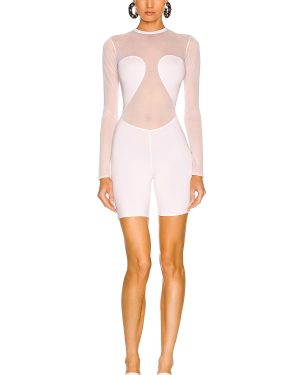 ALAÏA Second Skin Biker Short Romper in Blanc - White. Size 40 (also in ).