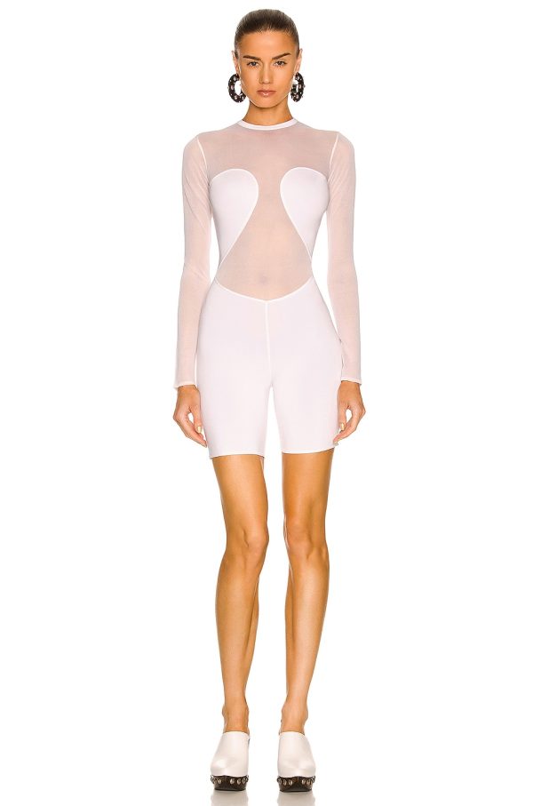 ALAÏA Second Skin Biker Short Romper in Blanc - White. Size 40 (also in ).