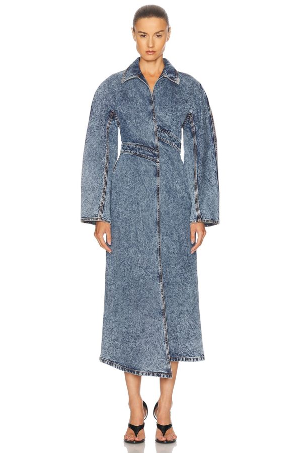 ALAÏA Spiral Trench Coat in Bleu Neige - Blue. Size 34 (also in 38, 40, 42).