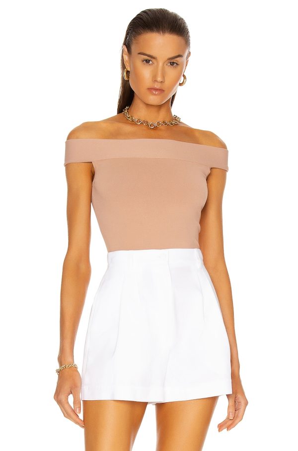 ALAÏA Viscose Bodysuit in Chair - Tan. Size 42 (also in ).