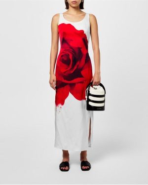ALEXANDER MCQUEEN Bleeding Rose Pencil Dress - White