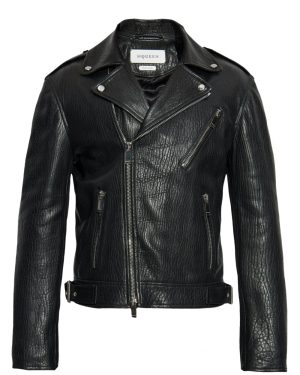 ALEXANDER MCQUEEN GRAIN LEATHER BIKER JACKET Size: 52, colour: BLACK
