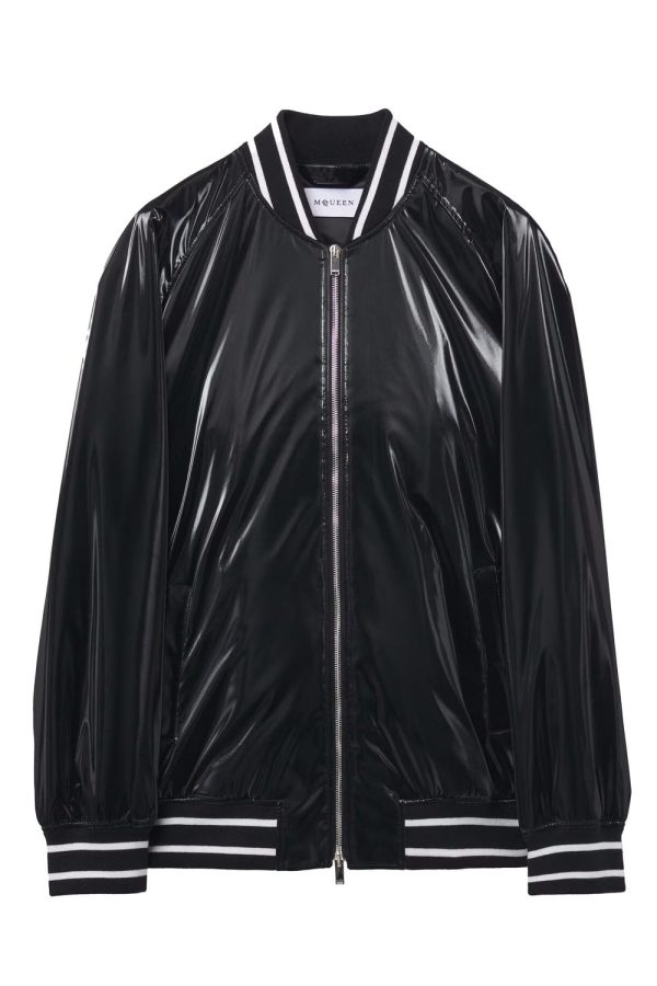 ALEXANDER MCQUEEN LIQUID VINYL BOMBER JACKET Size: 50, colour: BLACK