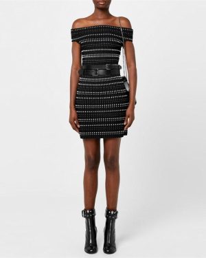 ALEXANDER MCQUEEN Off Shoulder Knitted Mini Dress - Black