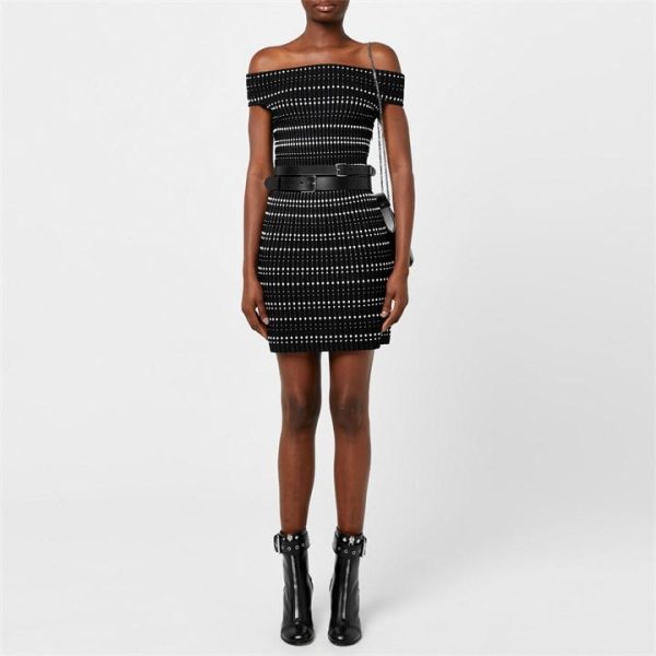 ALEXANDER MCQUEEN Off Shoulder Knitted Mini Dress - Black