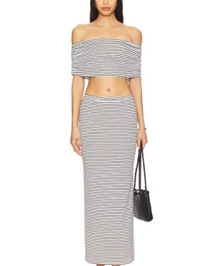 ALL THE WAYS Breigh Maxi Skirt Set in Black, White. Size M, S, XS.