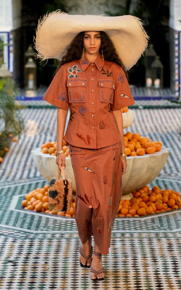 ALMAIS - Dusty Embroidered Cotton Canvas Midi Skirt - Orange - AU 10 - Only At Moda Operandi