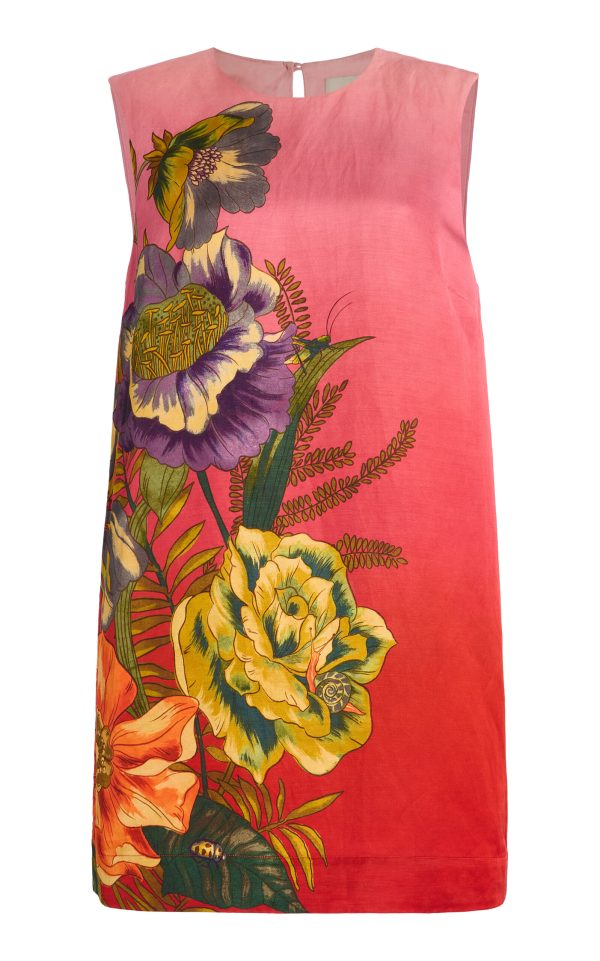 ALMAIS - Inez Printed Linen-Blend Mini Shift Dress - Pink - AU 8 - Moda Operandi