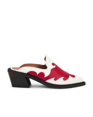 ALOHAS Weston Bicolor Leather Mules in White,Red. Size 38.