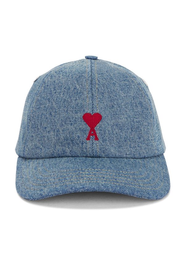 AMI Paris Red ADC Cap in Used Indigo Denim - Blue. Size all.
