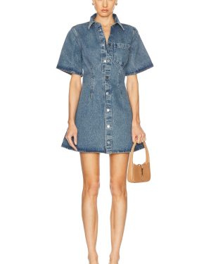 AMI Paris Short Sleeve Shirt Dress in Used Indigo Denim - Blue. Size L (also in M, S, XS).
