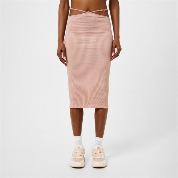 AMIRI Ribbed Staggered Midi Skirt - Pink