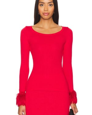 ANDREEVA Red Top With Handmade Knit Cuffs in Red. Size L, S, XS.