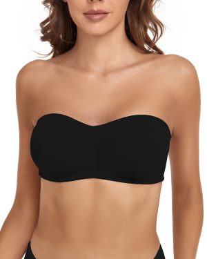 ANGOOL Strapless Push Up Bra Wireless Padded Invisible Bandeau Black,