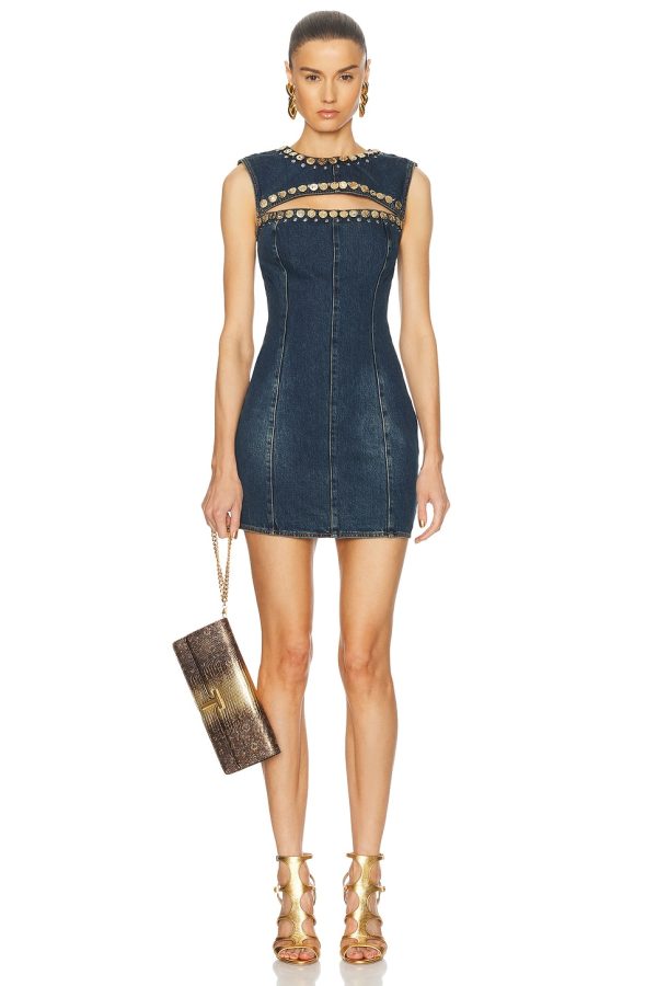AREA Crystal Cut Out Mini Dress in Dark Blue - Blue. Size 0 (also in 2, 4, 6).