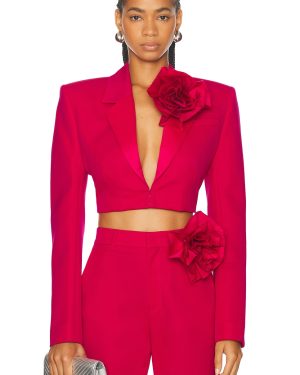 AREA Flower Corsage Cropped Blazer in Raspberry - Pink. Size 0 (also in ).
