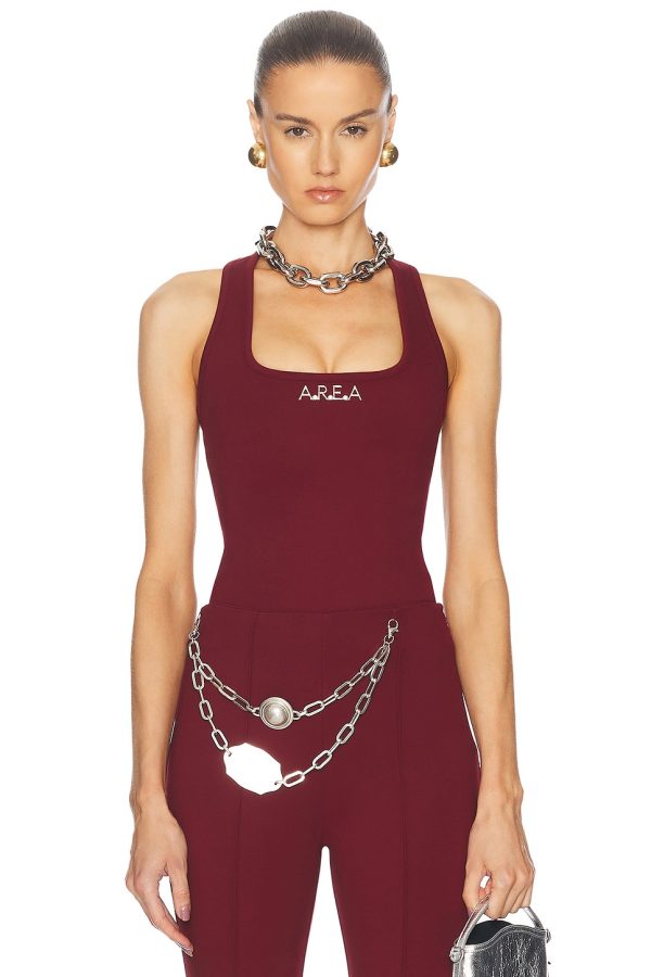 AREA Nameplate Racerback Tank Top in Burgundy - Burgundy. Size S (also in XS).