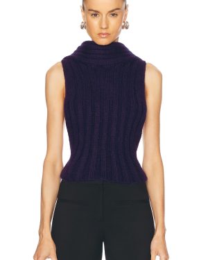 AREA Sleeveless Twisted Knit Top in Midnight Blue - Navy. Size L (also in M, S, XL, XS).