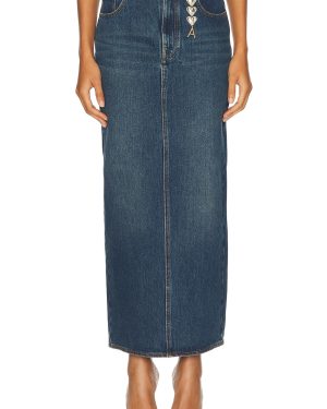 AREA Slit Midi Skirt in Dark Medium Wash - Denim-Dark. Size 26 (also in 27).