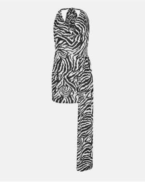 AX Paris Black And White Print Cowl Halter Tie Neck Mini Dress - Multi