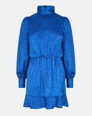 AX Paris Blue And Black Printed High Neck Skater Dress
