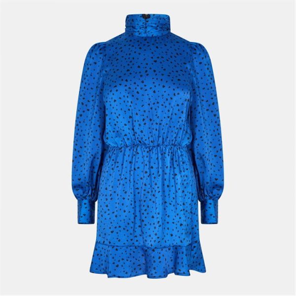 AX Paris Blue And Black Printed High Neck Skater Dress