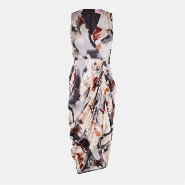 AX Paris Marble Print Wrap Top Gathered Skirt Midi Dress - Multi